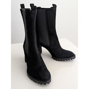 NIB Anna F. Black Suede Heeled Boots IT 41 US 11 Made in Italy Designer Shoes
